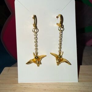 Gold Tone Crane Dangle Earrings